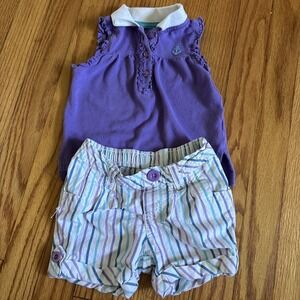 VTG Healthtex Shirt And Shorts  Set Girls 18M Purple Ruffles Embroidery‎